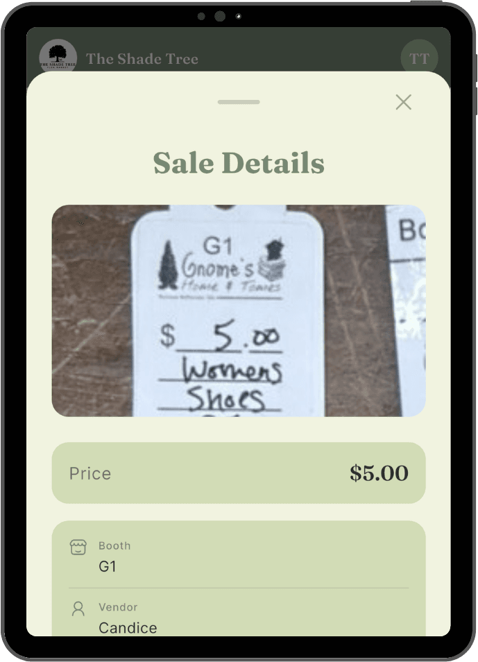 Sale details view on iPad
